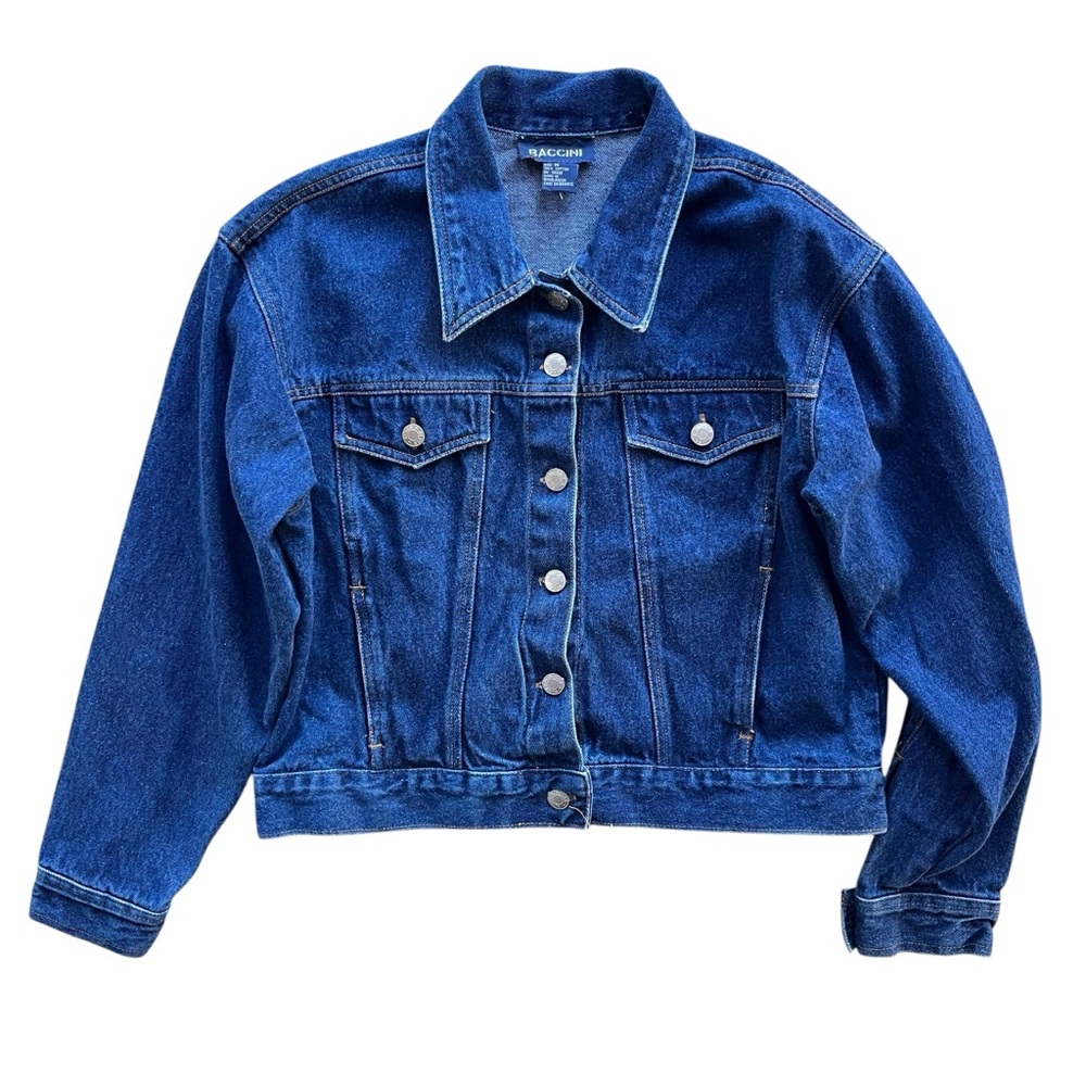 Baccini Women Medium Dark Wash Blue Denim Button Front Classic Jean Jacket 55825